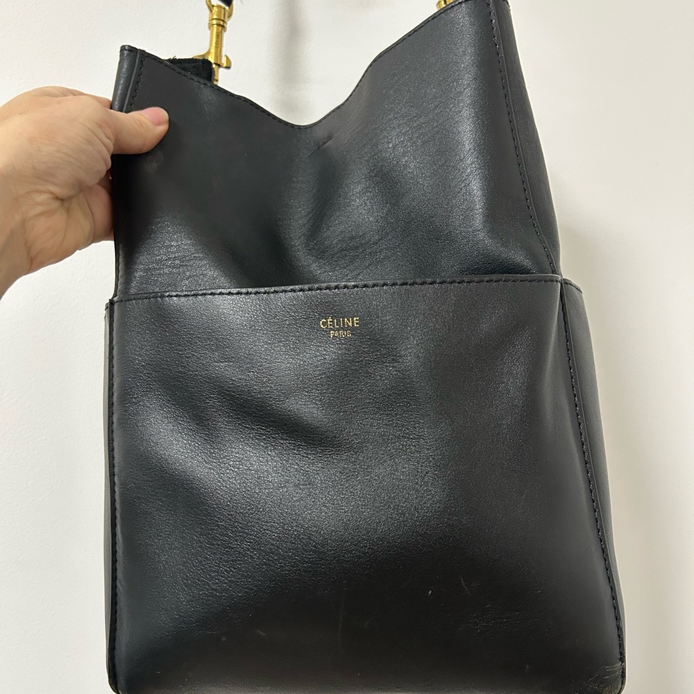 Celine Seau Sangle Medium Black Leather Shoulder Bag Phoebe Philo - Rehab - Picture 2 of 15